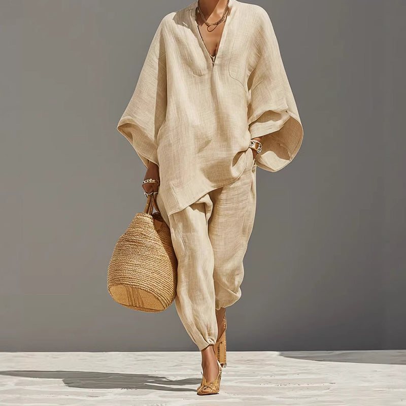 📢Mid-Season Sale: −50% nur für kurze Zeit⏰2-teiliges Sommer-Set für Damen – weite Hose mit Oversize-Oberteil & Fledermausärmeln, luftig & bequem 🌸☀️