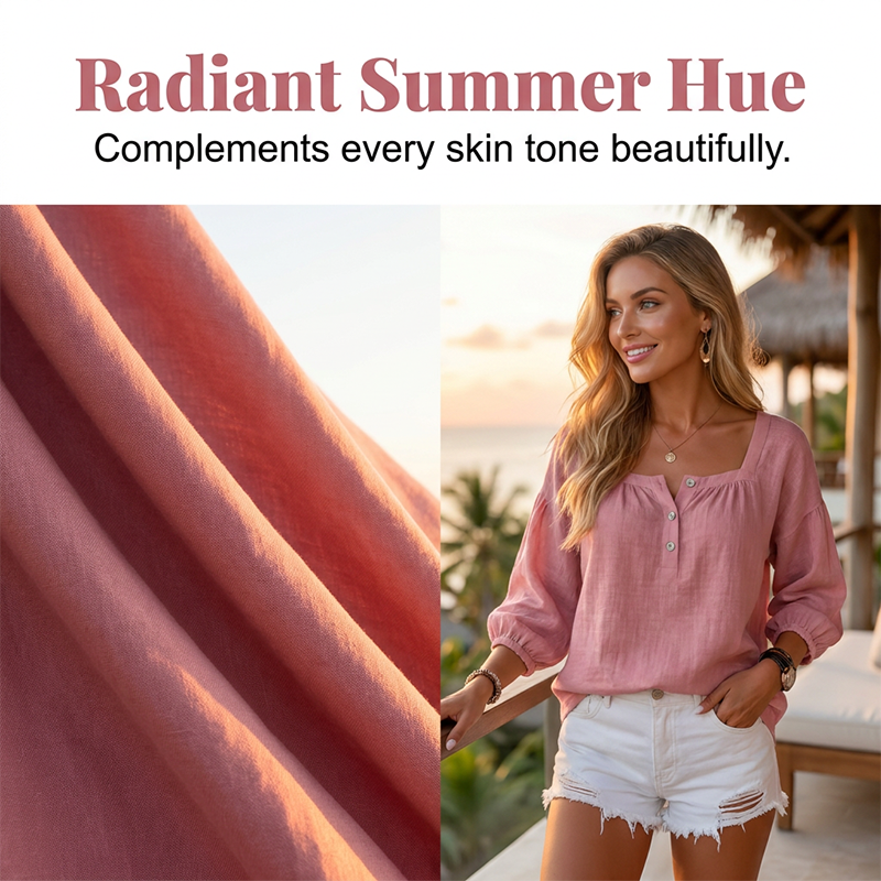 Women's 3/4 Sleeve Square Neck Linen Blouse