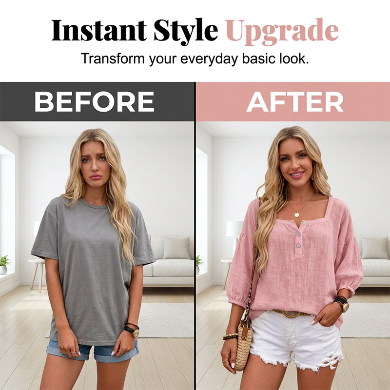 Women's 3/4 Sleeve Square Neck Linen Blouse