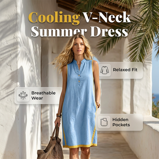 Women's V Neck Sleeveless Loose Dress