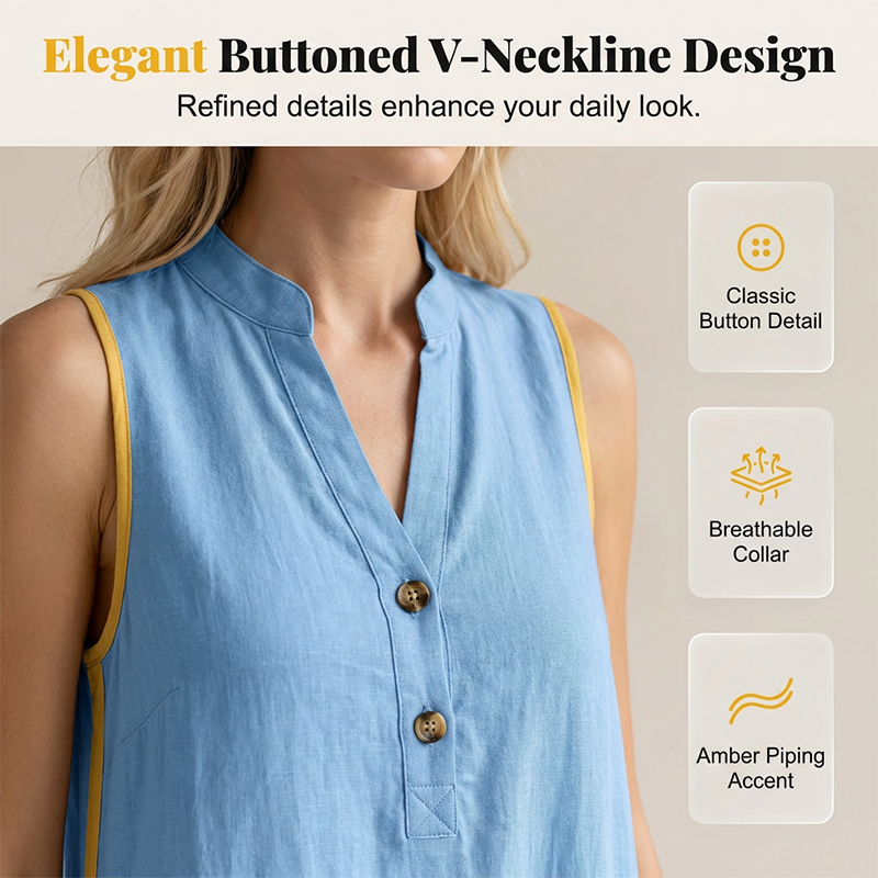 Women's V Neck Sleeveless Loose Dress