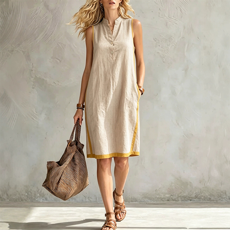 Women's V Neck Sleeveless Loose Dress