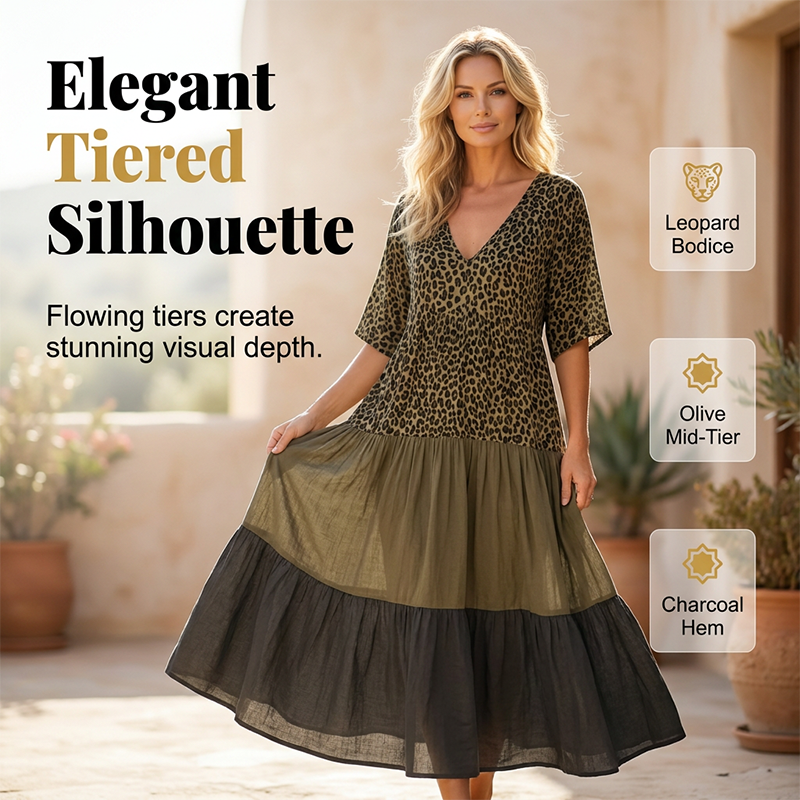 Gluschwein - Damen Boho-Maxikleid mit Leopardenmuster