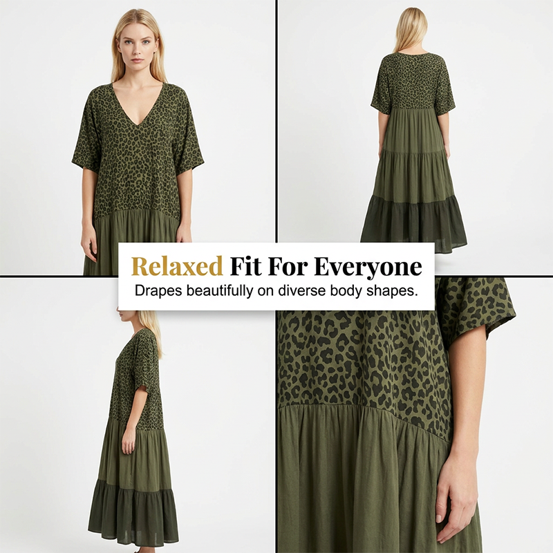 Gluschwein - Damen Boho-Maxikleid mit Leopardenmuster