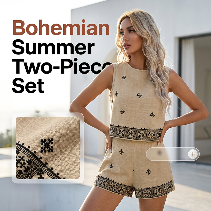👚🌸 Women's Bohemian Print Sleeveless Top & Shorts Set – 40% RABATT! Boho-Print, ärmellos, perfekt für Sommer & Urlaub. 🔥☀️