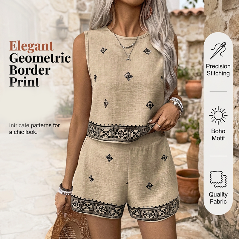 👚🌸 Women's Bohemian Print Sleeveless Top & Shorts Set – 40% RABATT! Boho-Print, ärmellos, perfekt für Sommer & Urlaub. 🔥☀️