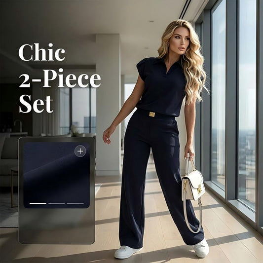 🔥👚 55% Rabatt! Damen Chic Zweiteiler-Set: Bequemes Polo-Top & Wide-Leg-Hose | Elegant für Jeden Tag & Jede Gelegenheit 🌸💨