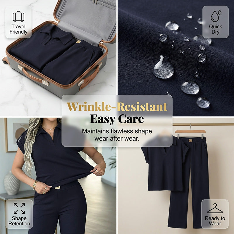 🔥👚 55% Rabatt! Damen Chic Zweiteiler-Set: Bequemes Polo-Top & Wide-Leg-Hose | Elegant für Jeden Tag & Jede Gelegenheit 🌸💨