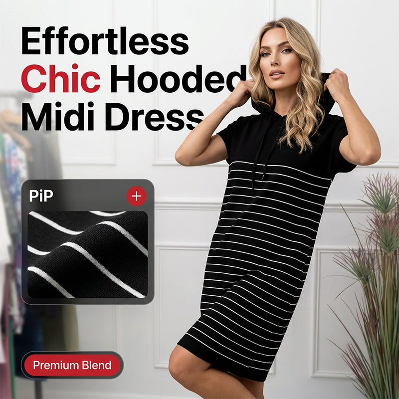 👗 Gestreiftes Hoodie-Kleid mit Taschen ✨ Lockerer Geradeschnitt für Alltag & Freizeit