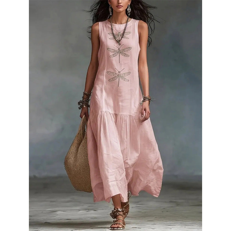 ⏳ Letzter Tag: 58% Rabatt🔥Damen ärmelloses lockeres Kleid mit Libellenprint
