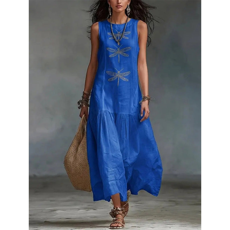 ⏳ Letzter Tag: 58% Rabatt🔥Damen ärmelloses lockeres Kleid mit Libellenprint