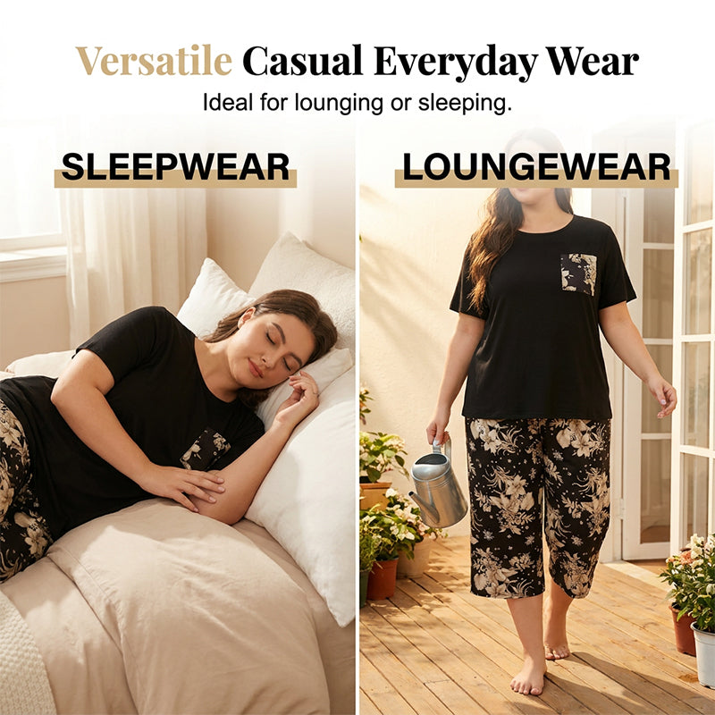 ✨☁️ Damen-Set mit Rundhals-Top & Capri-Hosen | Weicher Stoff, lockere Passform, ganztägig komfortabel für Alltag & Freizeit