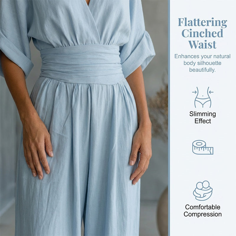 Damen V-Ausschnitt Hochtaillierter Weitbein-Jumpsuit