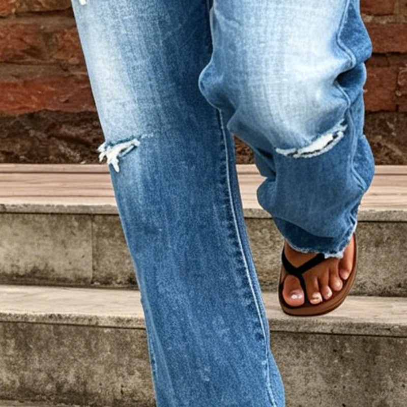 👖 Neu! Damen Slim Flare Jeans mit Vintage Destroyed-Effekt | Figurformende High-Waist Denim Hose in Hellblau