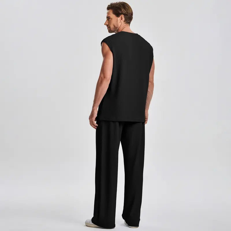 Herren-Rippstrick-Set: Ärmelloses Tanktop & Hose (2-teilig)