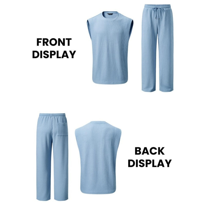 Herren-Rippstrick-Set: Ärmelloses Tanktop & Hose (2-teilig)
