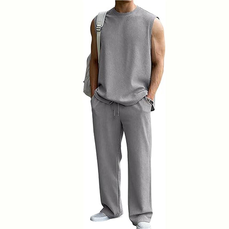 Herren-Rippstrick-Set: Ärmelloses Tanktop & Hose (2-teilig)