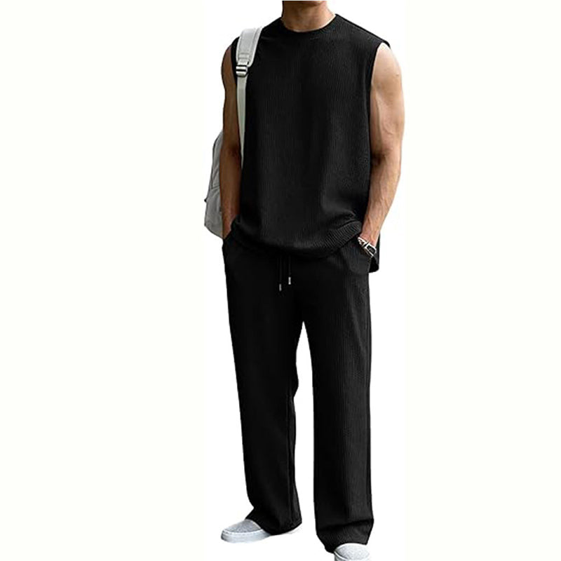 Herren-Rippstrick-Set: Ärmelloses Tanktop & Hose (2-teilig)