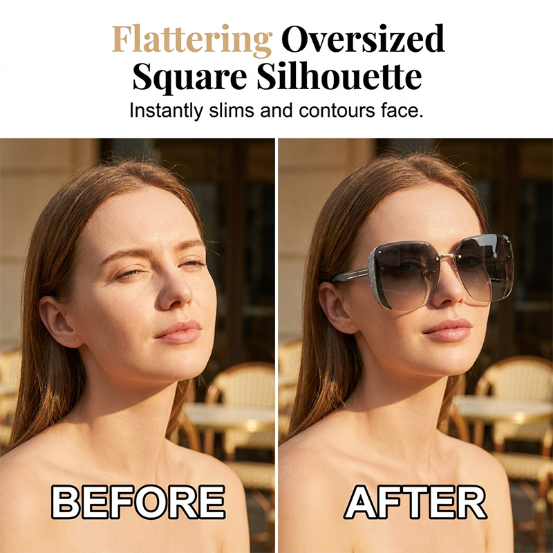 Gluschwein - Randlose quadratische Oversize-Sonnenbrille