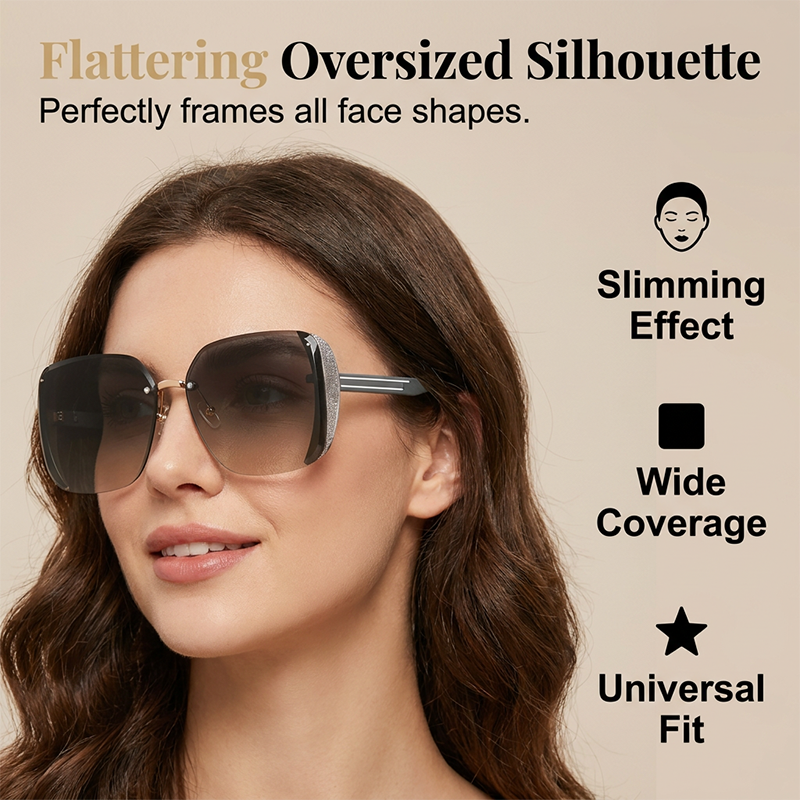 Gluschwein - Randlose quadratische Oversize-Sonnenbrille