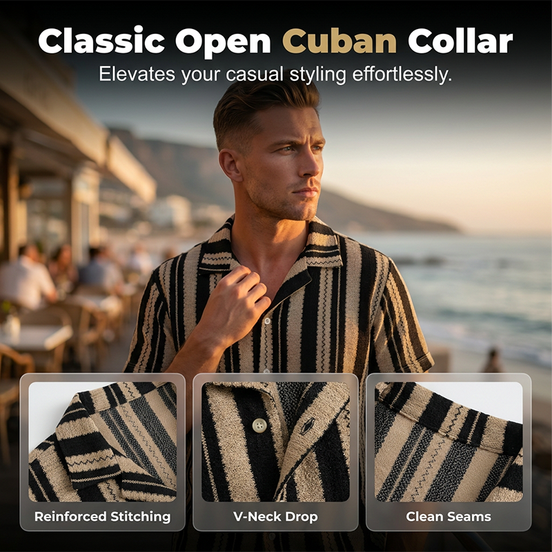 👕 60% RABATT JETZT! 🌊 Herren Wavy Stripe Kubanisches Kragen-Hemd – Atmungsaktive Textur & entspannte Passform – Retro Sommerstil – perfekt für Strand, Urlaub oder heiße Tage 🌴