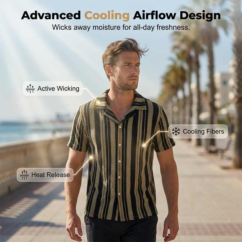 👕 60% RABATT JETZT! 🌊 Herren Wavy Stripe Kubanisches Kragen-Hemd – Atmungsaktive Textur & entspannte Passform – Retro Sommerstil – perfekt für Strand, Urlaub oder heiße Tage 🌴