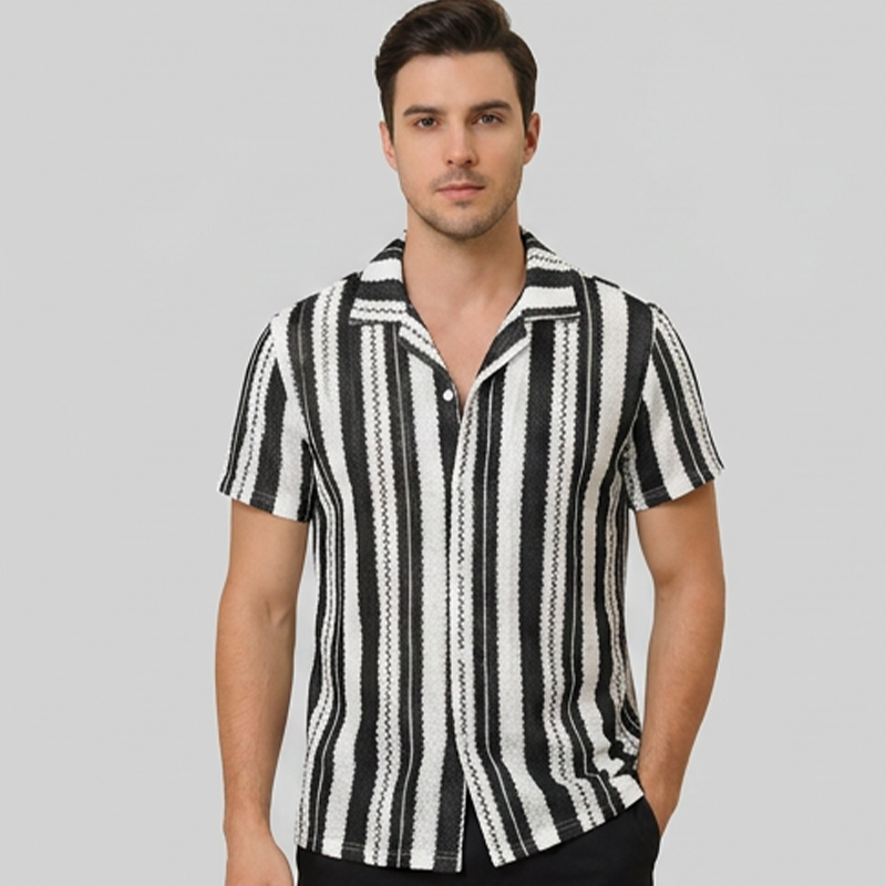 👕 60% RABATT JETZT! 🌊 Herren Wavy Stripe Kubanisches Kragen-Hemd – Atmungsaktive Textur & entspannte Passform – Retro Sommerstil – perfekt für Strand, Urlaub oder heiße Tage 🌴