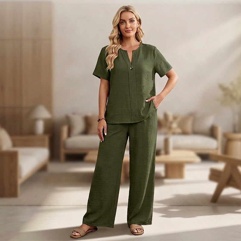 👗 60% RABATT! 🌿 Damen 2-teiliges Freizeit-Set – Texturiertes Lounge Outfit & atmungsaktiv – Perfekt für Alltag, Freizeit oder Homeoffice – bequemer, stilvoller 2-in-1 Look für den ganzen Tag ✨