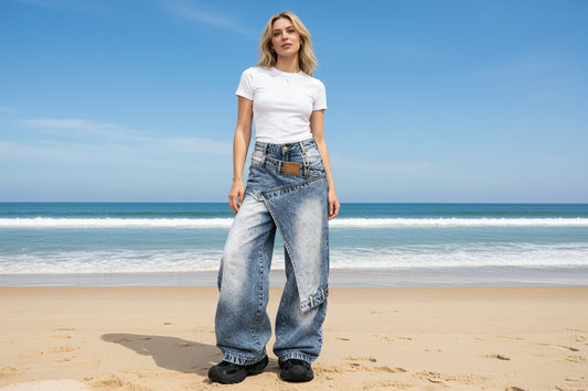 Gluschwein - 👖 60% RABATT! ✨ Damen Jeans mit asymmetrischem Bund & weitem Bein – Stretch-Denim & moderner Schnitt – Lässiger Streetwear-Look mit einzigartiger Silhouette – perfekt für einen individuellen Stil 🌟