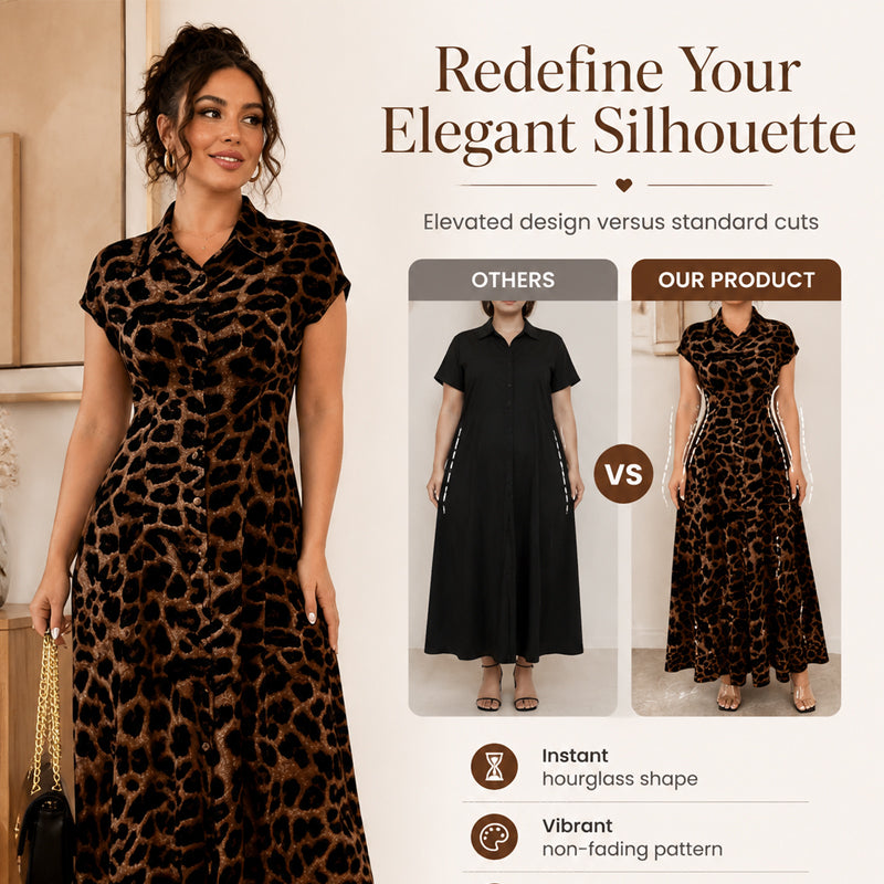 👗 Elegantes Damen-Kleid mit Leopardenprint & Reverskragen – stilvoll, figurbetont & perfekt für Büro, Dinner & besondere Anlässe 🐆✨