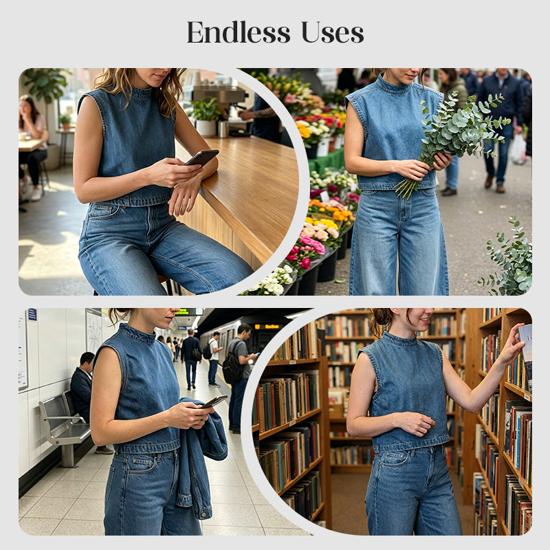 ⏰ Nur noch heute 50% Rabatt! Kostenloser Versand 🧵 Damen Jeans-Set: Ärmelloser Stehkragen-Top & Hose | Lässiger City-Style, bequem & vielseitig für Sommer & Urlaub ✨