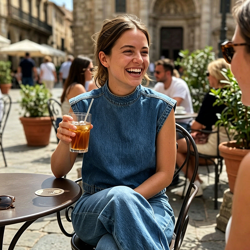 ⏰ Nur noch heute 50% Rabatt! Kostenloser Versand 🧵 Damen Jeans-Set: Ärmelloser Stehkragen-Top & Hose | Lässiger City-Style, bequem & vielseitig für Sommer & Urlaub ✨