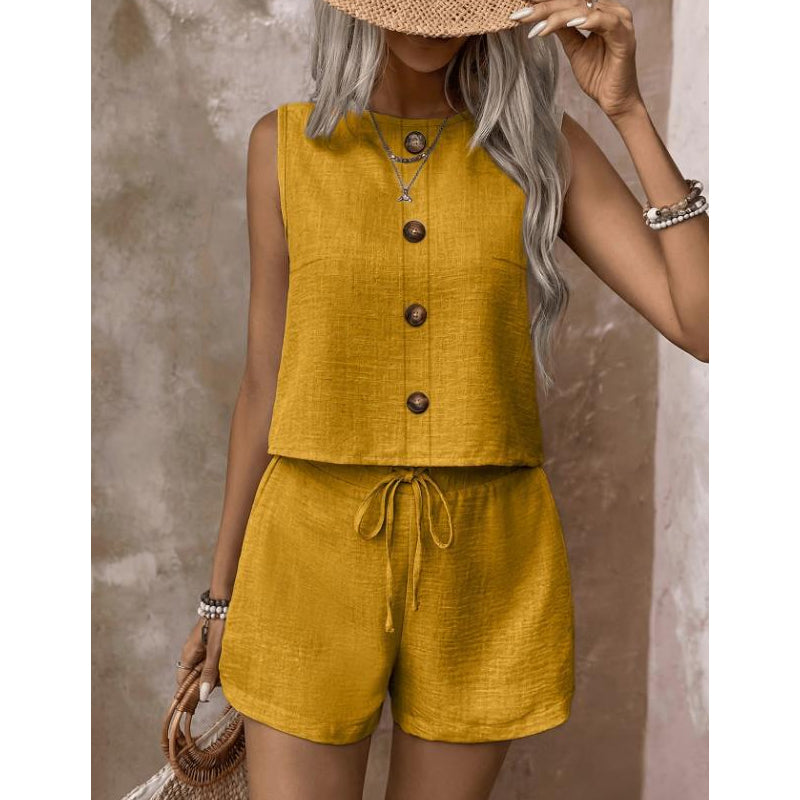 Ärmelloses Tanktop mit Knopfleiste und Shorts für Damen