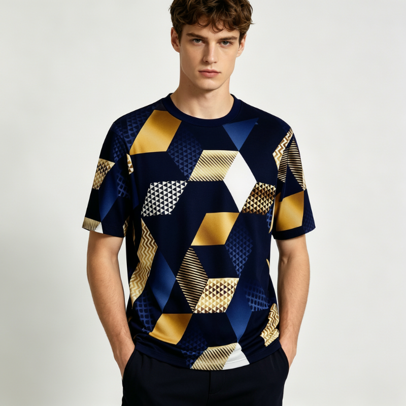 Herren-T-Shirt mit geometrischem 3D-Print