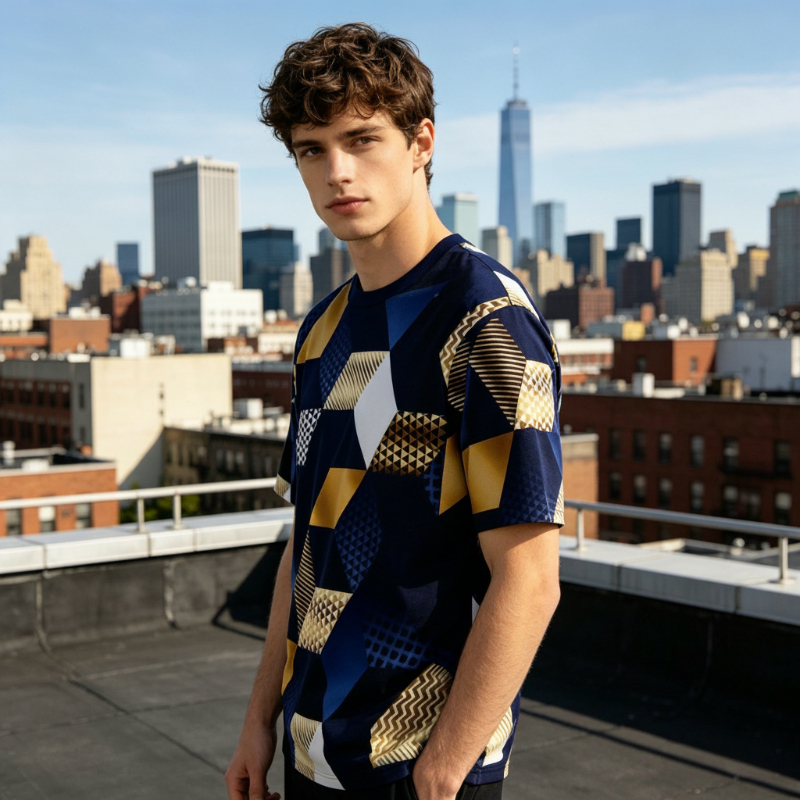 Herren-T-Shirt mit geometrischem 3D-Print