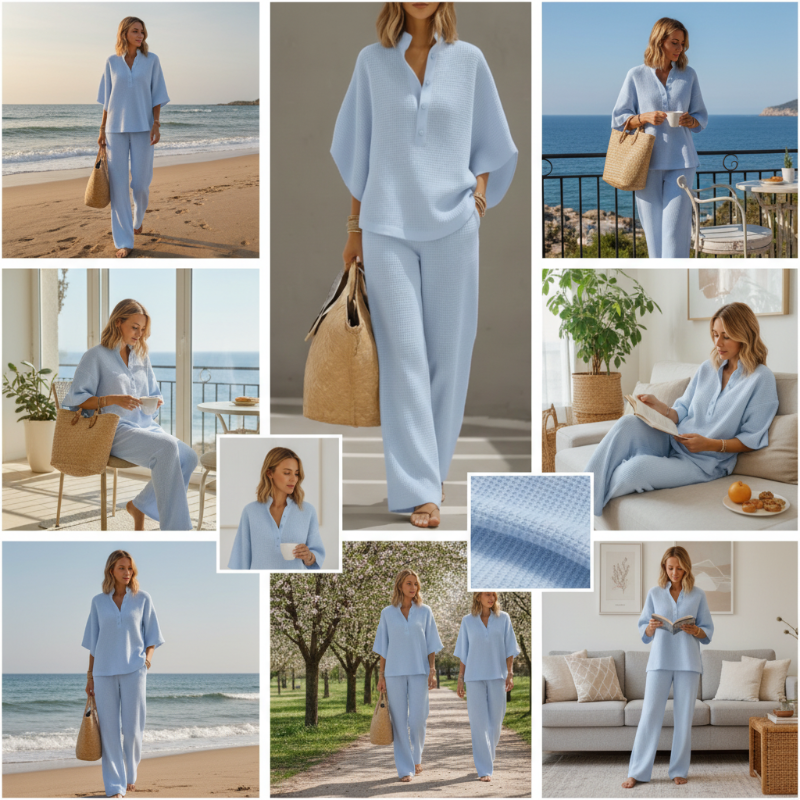 Women's Waffle Knit Two-Piece Lounge Set