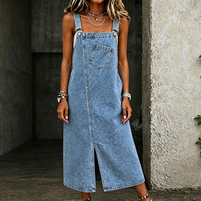 👗 JETZT 60 % RABATT! 👖 Ärmelloses Midi-Jeans-Latzkleid für Damen – Weicher Denim & lockere Passform – Vintage-Style, Seitentaschen – perfekt für lässige Tage oder zum Kombinieren im Sommer ✨