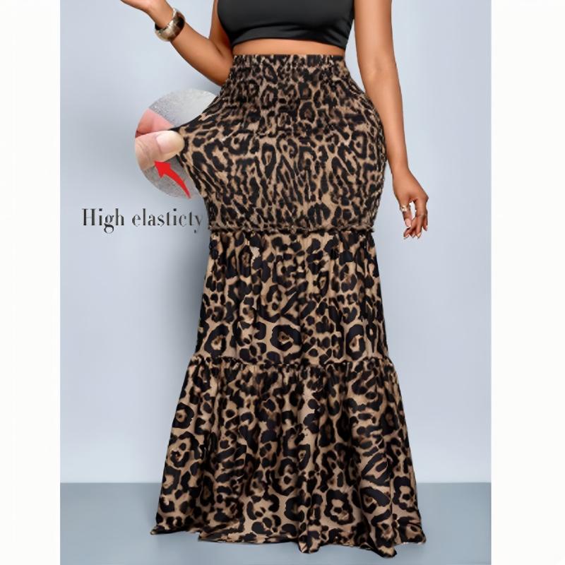 👗 Damen-Maxirock mit Leopardenprint & elastischem Bund – bequem, vielseitig & ideal für Alltag, Strand & besondere Anlässe 🐆🌿