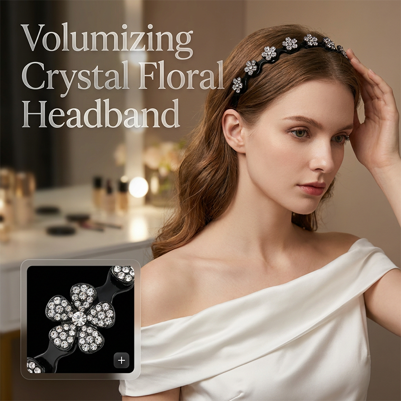 Gluschwein - Set mit gewelltem Kristall-Haarreif – Leichtes, rutschfestes, feminines Haaraccessoire, funkelnder, kristallbesetzter Haarreif in Wellenform für Hochzeiten und den Alltag, feminine Accessoires