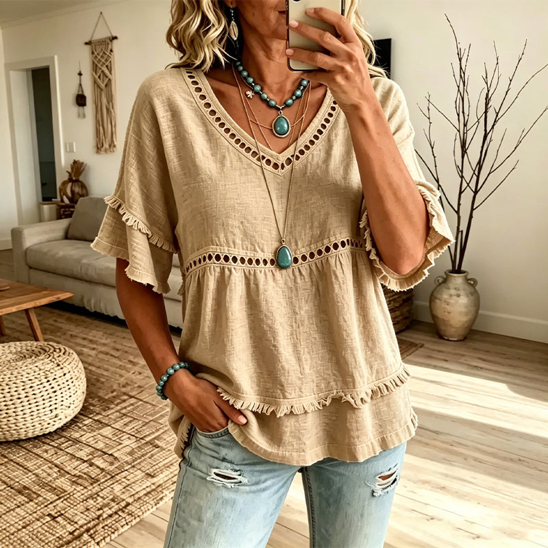✨Bohemian-Top für Damen mit Aussparungen und Fransen