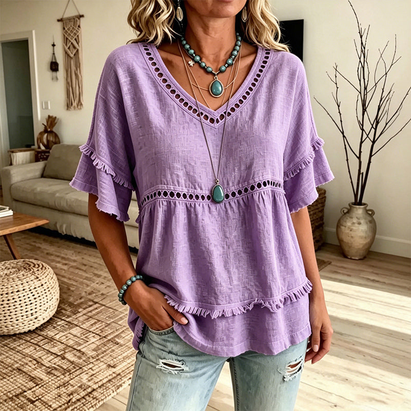 ✨Bohemian-Top für Damen mit Aussparungen und Fransen