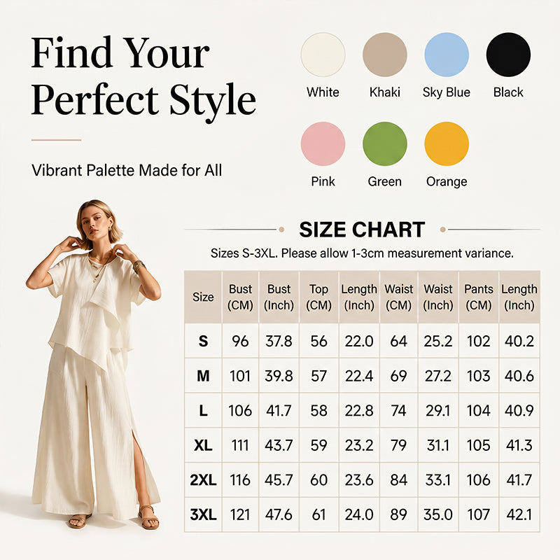 Gluschwein - 👗Set aus asymmetrischem Damenoberteil und weit geschnittener Hose mit Schlitz – elegantes Statement-Set ✨