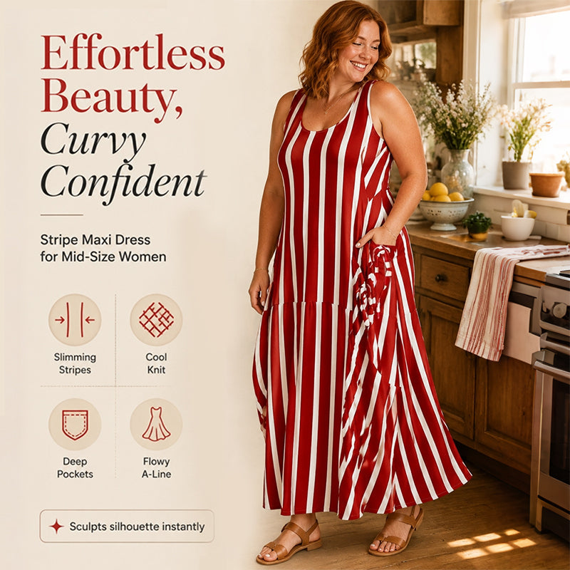 Gluschwein - 🌺Gestreiftes, ärmelloses Maxikleid für Damen