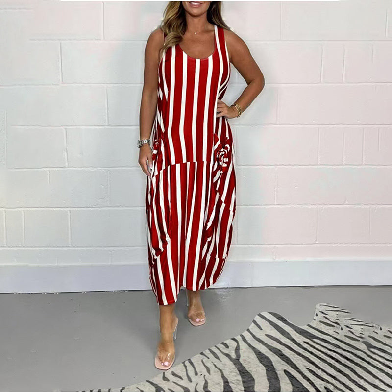 Gluschwein - 🌺Gestreiftes, ärmelloses Maxikleid für Damen