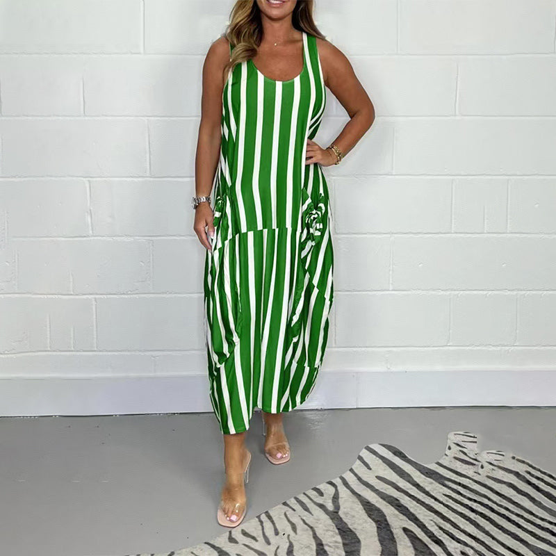 Gluschwein - 🌺Gestreiftes, ärmelloses Maxikleid für Damen