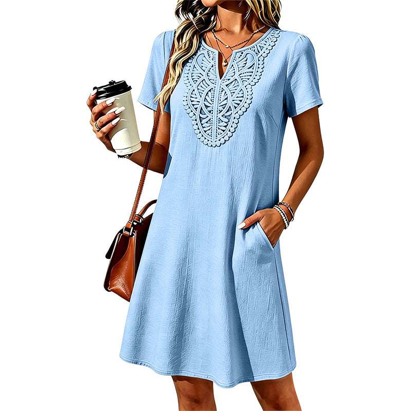 Gluschwein - ✨Damen Bohemian Spitzen V-Ausschnitt T-Shirt-Kleid