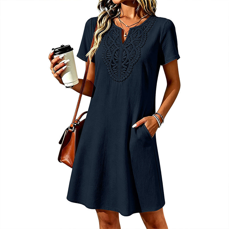 Gluschwein - ✨Damen Bohemian Spitzen V-Ausschnitt T-Shirt-Kleid