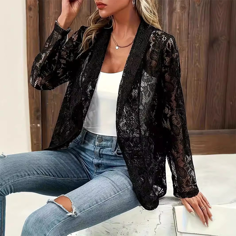 Gluschwein - 👗Eleganter Damenblazer aus Spitzenstoff mit Blumenmuster – Elegantes, leichtes Kleidungsstück, das sich vom Büro bis zum Abend tragen lässt✨