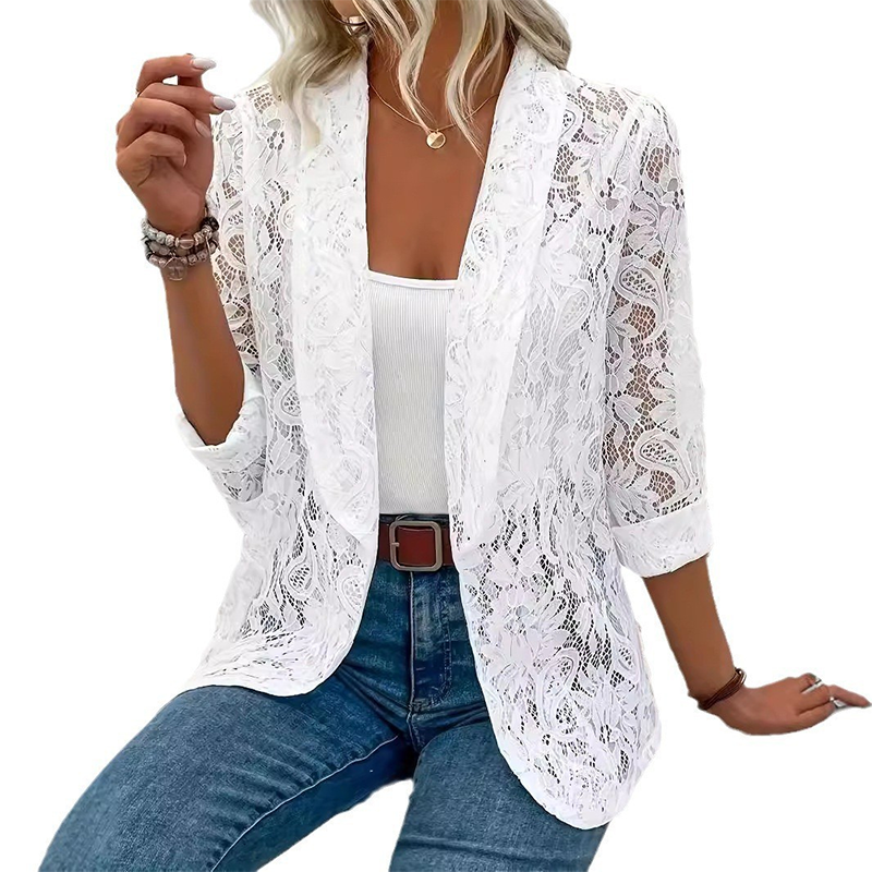 Gluschwein - 👗Eleganter Damenblazer aus Spitzenstoff mit Blumenmuster – Elegantes, leichtes Kleidungsstück, das sich vom Büro bis zum Abend tragen lässt✨