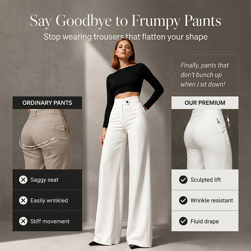⏰ Nur noch heute 50% Rabatt! 🤍 Damen High-Waist Weithose mit asymmetrischem Taillendetail, Mikro-Stretch Stoff, knitterfrei & figurformend für Büro, Alltag und elegante Anlässe ✨